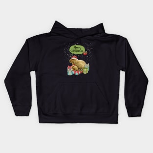 Capybara Merry Christmas and Christmas composition and gift box! Cute capybara Kids Hoodie